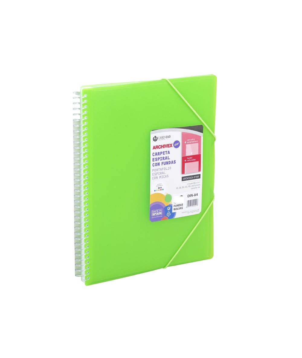 Carpeta de 20 fundes espiral - verd